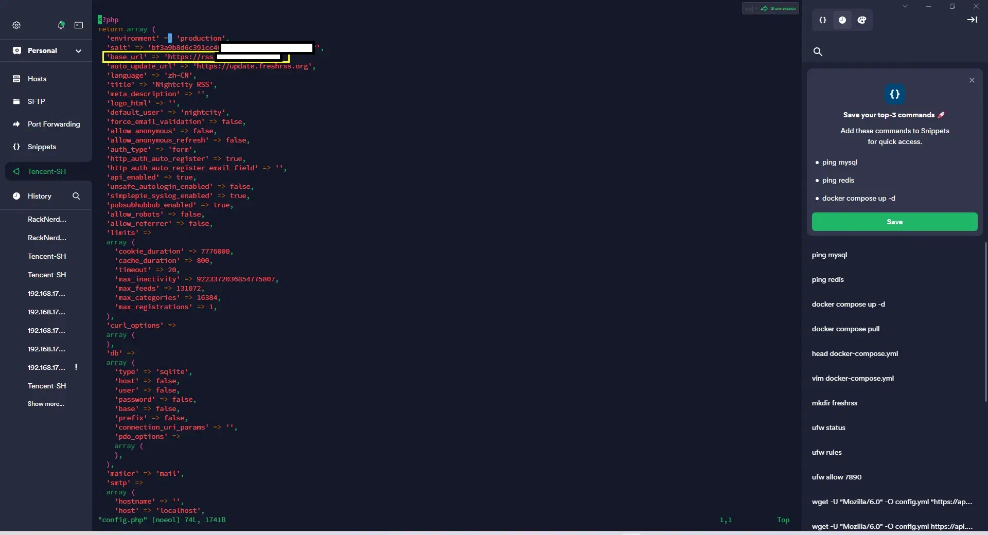 FreshRSS config.php 檔案