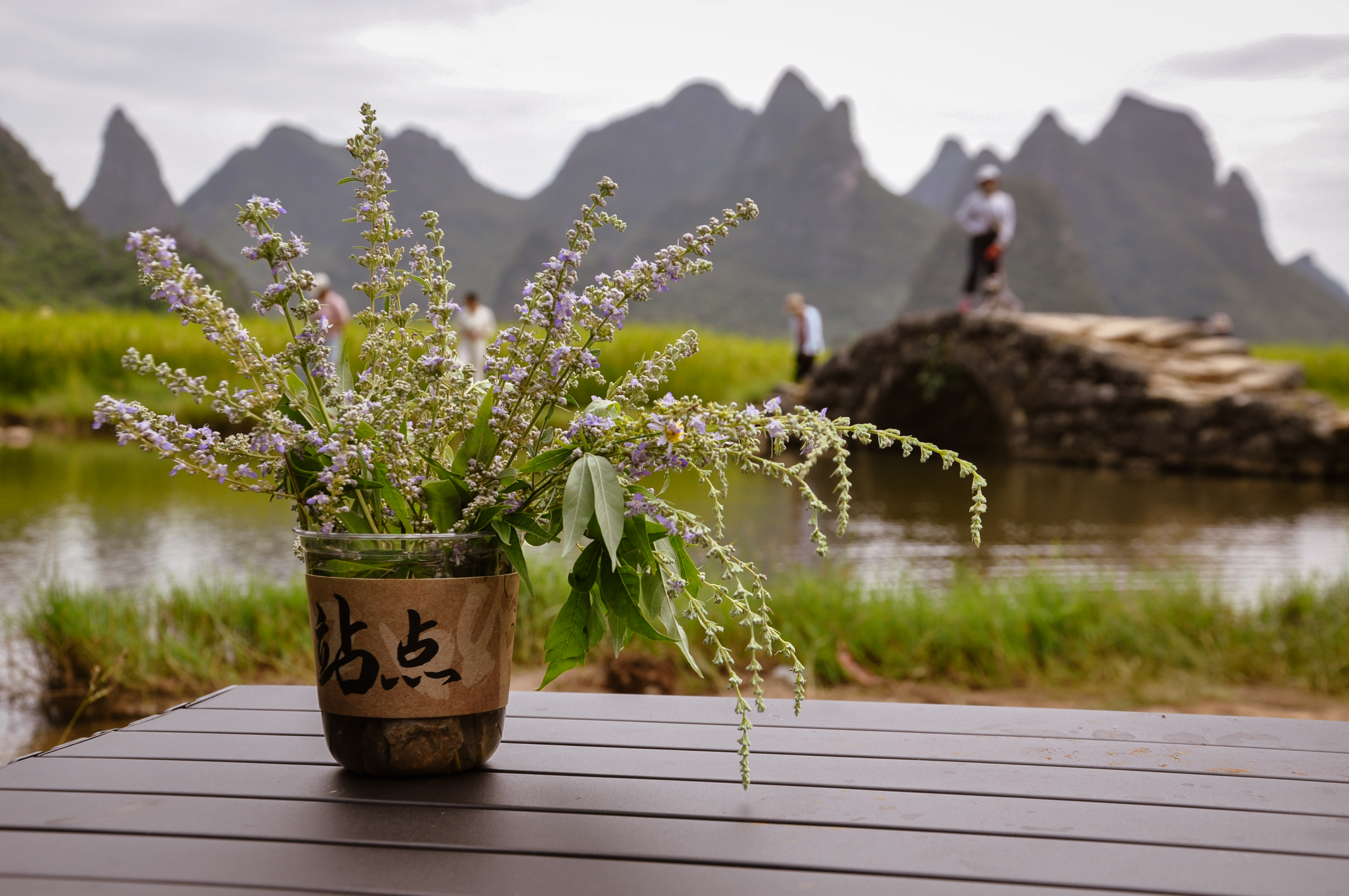 Flowers at a coffee stall