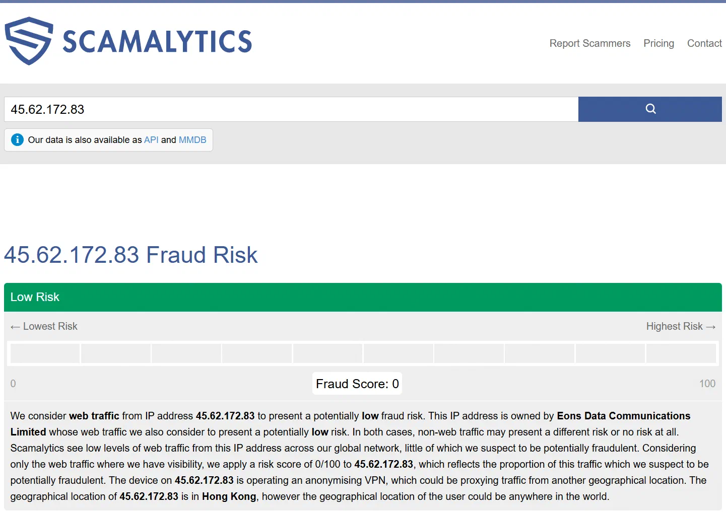 Scamalytics 倒還算乾淨