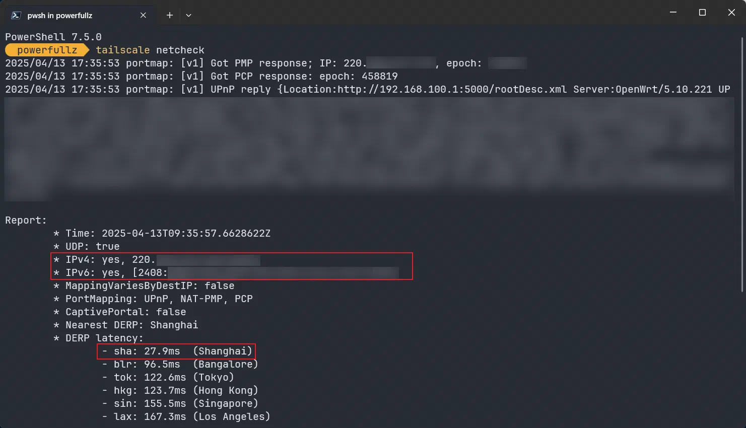 用 tailscale netcheck 測試連線