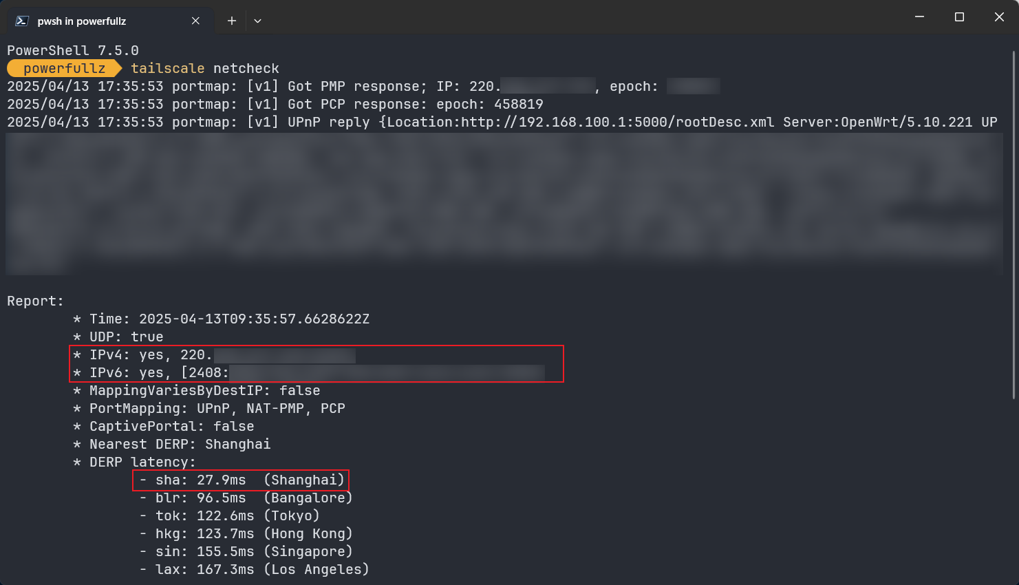 用 tailscale netcheck 测试连接